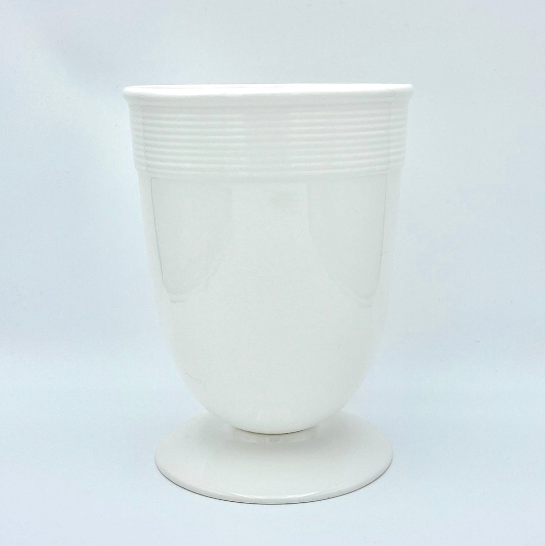 Banded Ceramic Vase in White